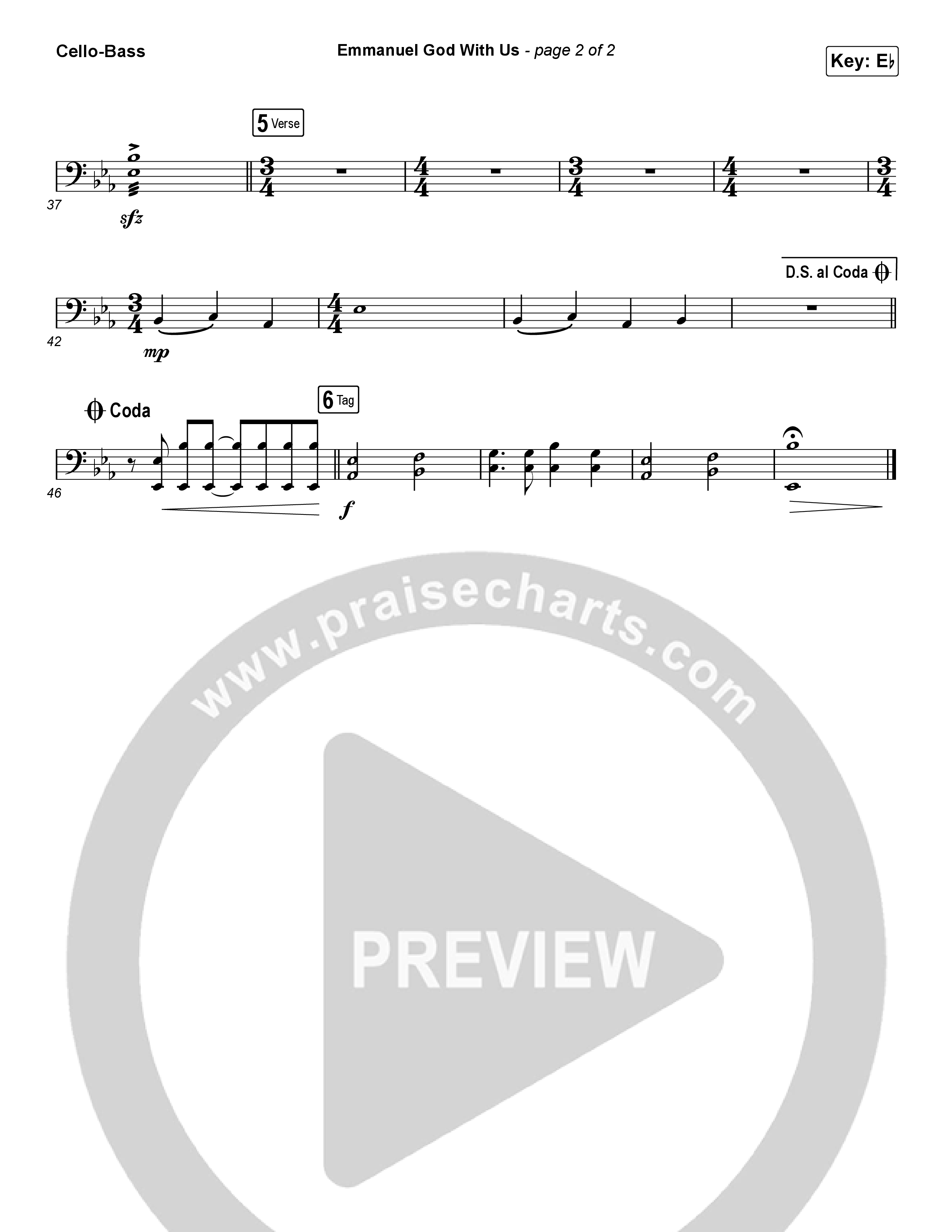 Emmanuel God With Us (Worship Choir SAB) Cello/Bass (Chris Tomlin / Arr. Luke Gambill)