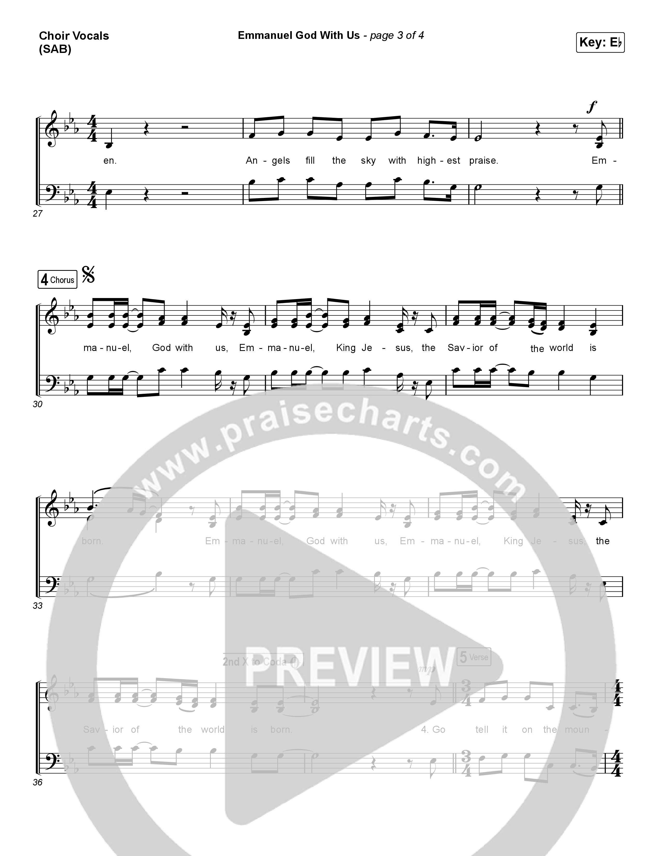 Emmanuel God With Us (Worship Choir SAB) Choir Sheet (SAB) (Chris Tomlin / Arr. Luke Gambill)