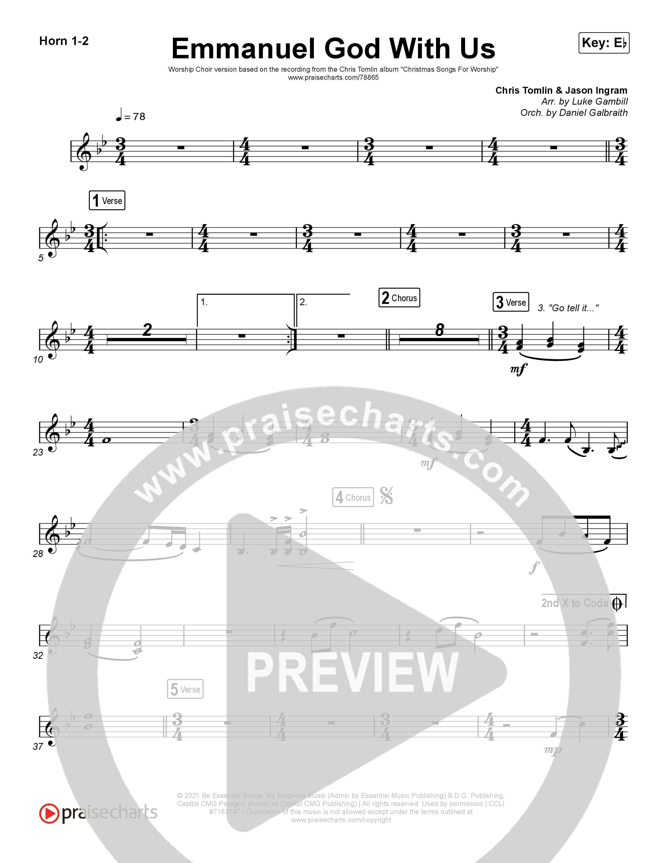 Emmanuel God With Us (Worship Choir SAB) French Horn 1/2 (Chris Tomlin / Arr. Luke Gambill)