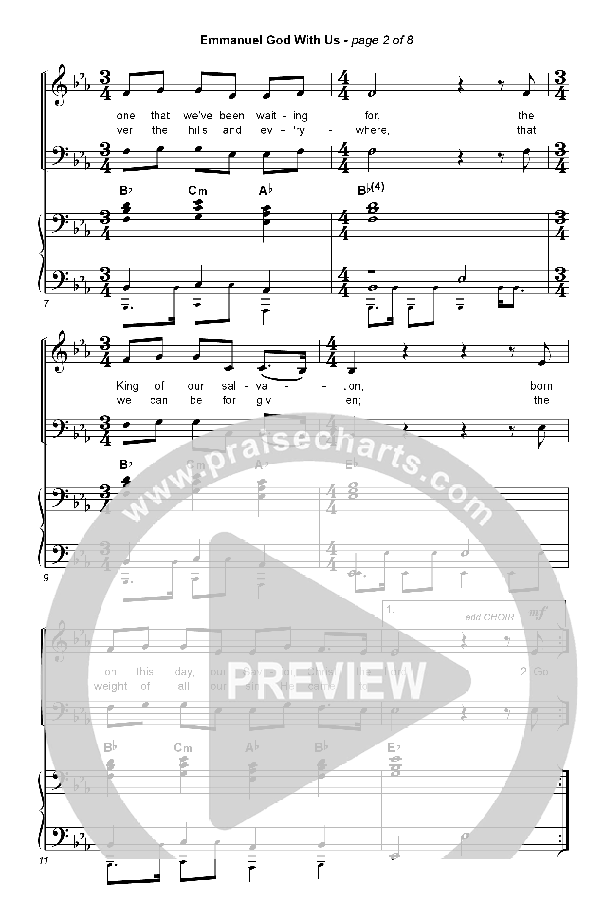 Emmanuel God With Us (Worship Choir SAB) Octavo (SAB & Pno) (Chris Tomlin / Arr. Luke Gambill)