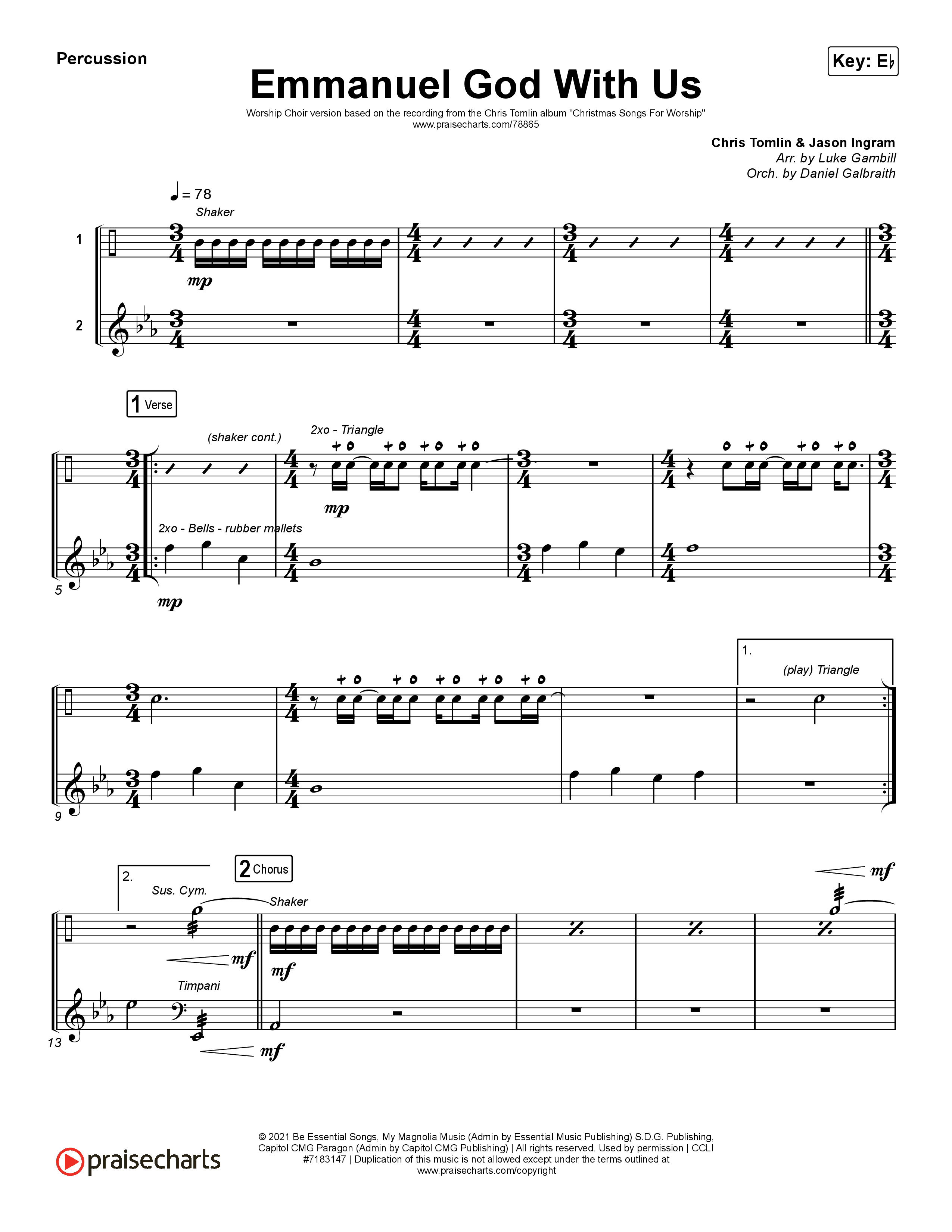 Emmanuel God With Us (Worship Choir SAB) Percussion (Chris Tomlin / Arr. Luke Gambill)