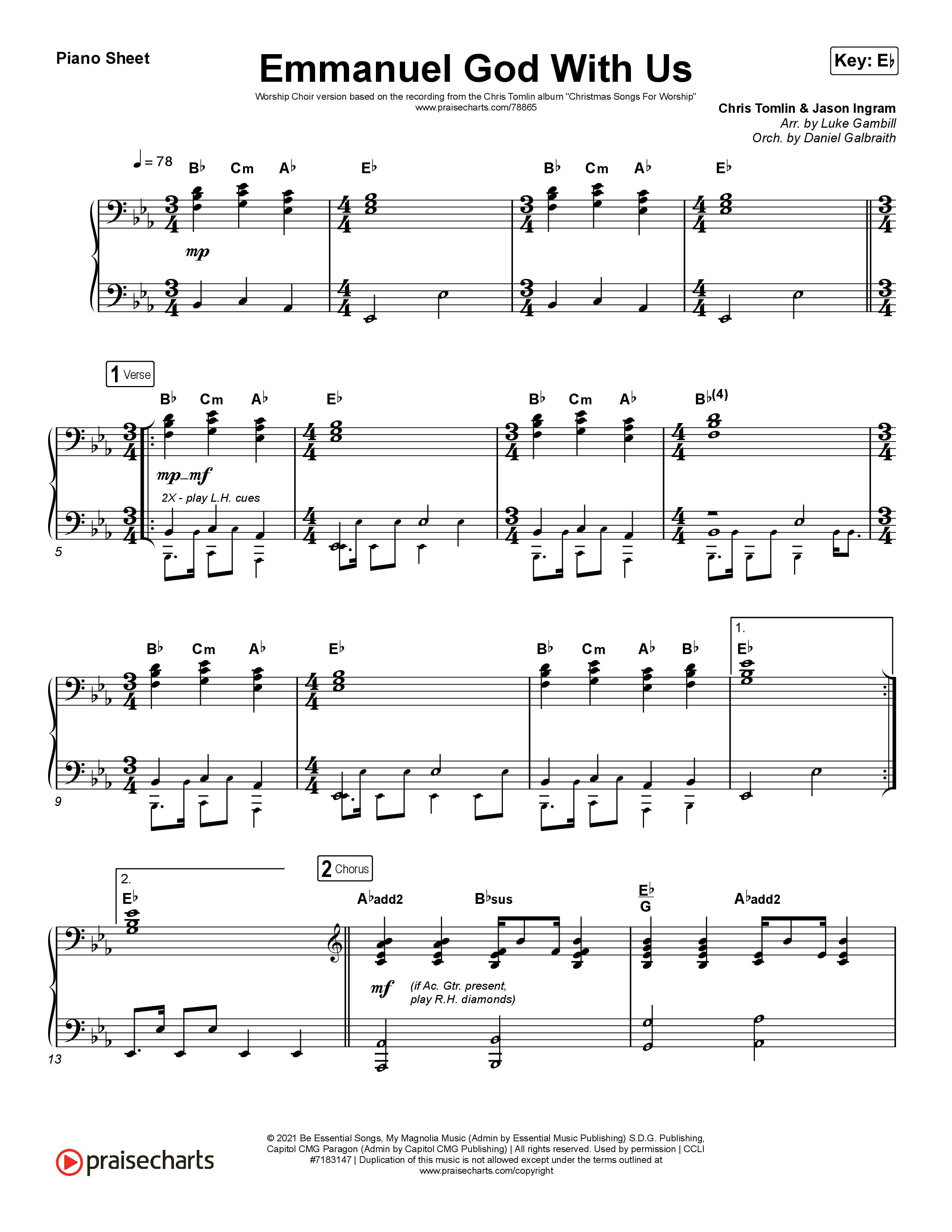 Emmanuel God With Us (Worship Choir SAB) Piano Sheet (Chris Tomlin / Arr. Luke Gambill)