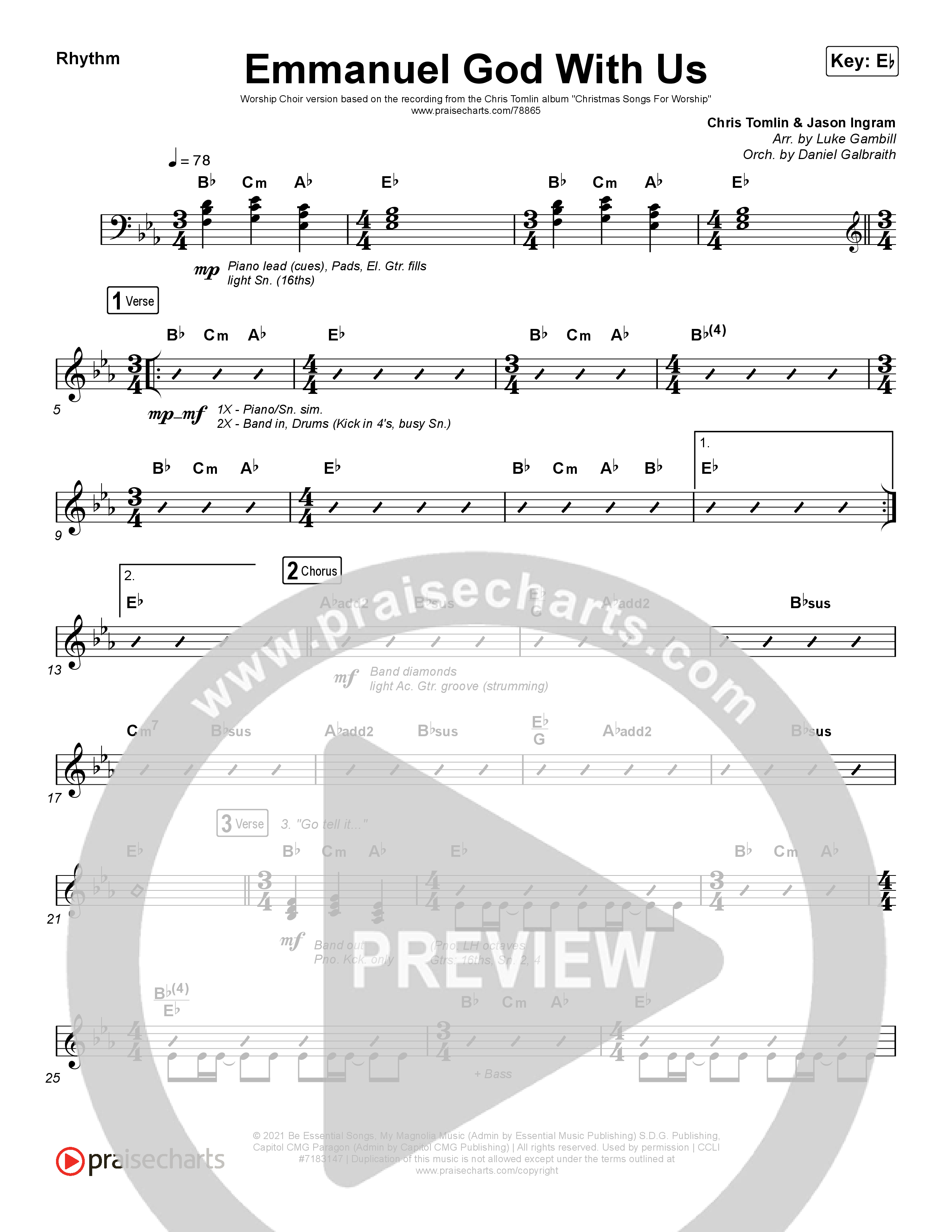 Emmanuel God With Us (Worship Choir SAB) Rhythm Chart (Chris Tomlin / Arr. Luke Gambill)