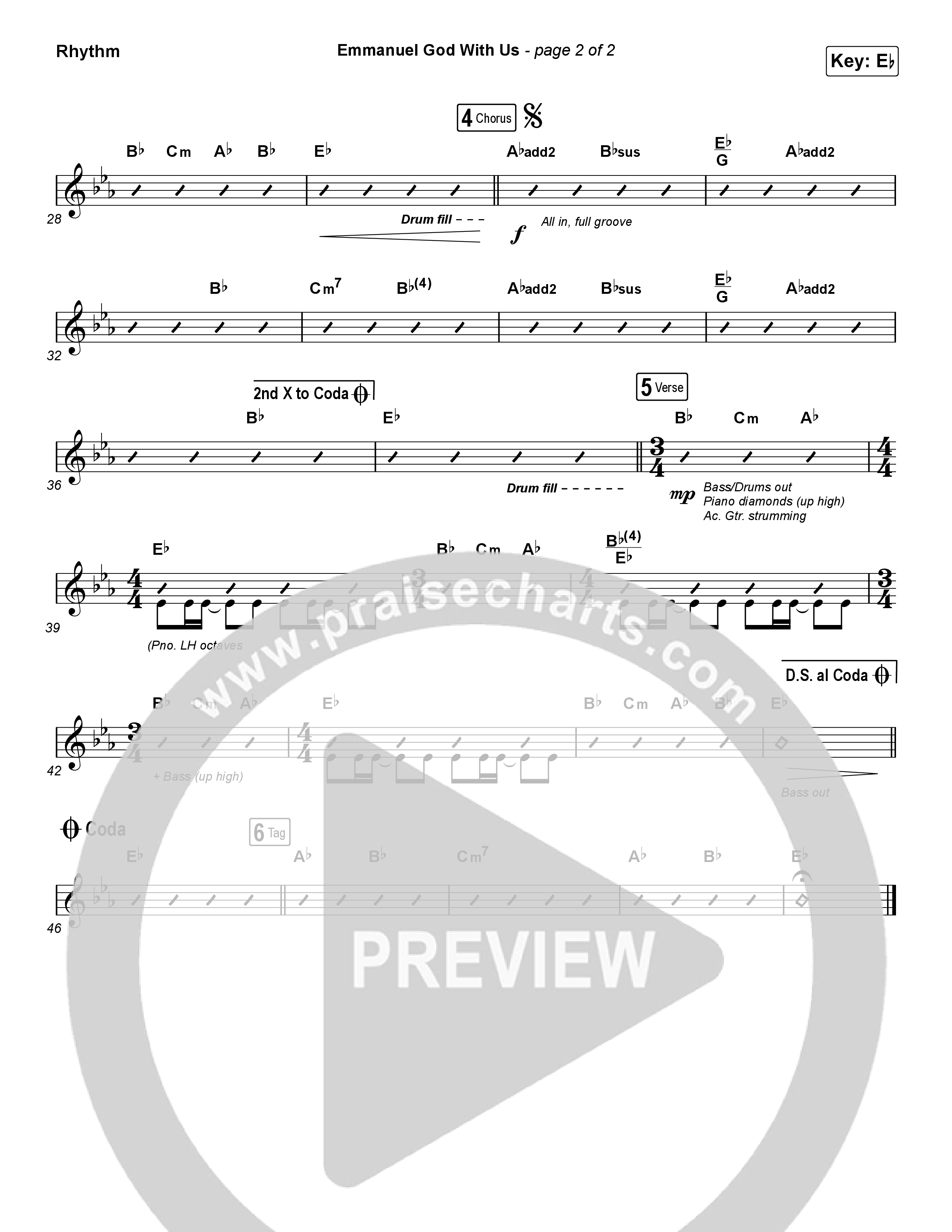 Emmanuel God With Us (Worship Choir SAB) Rhythm Chart (Chris Tomlin / Arr. Luke Gambill)