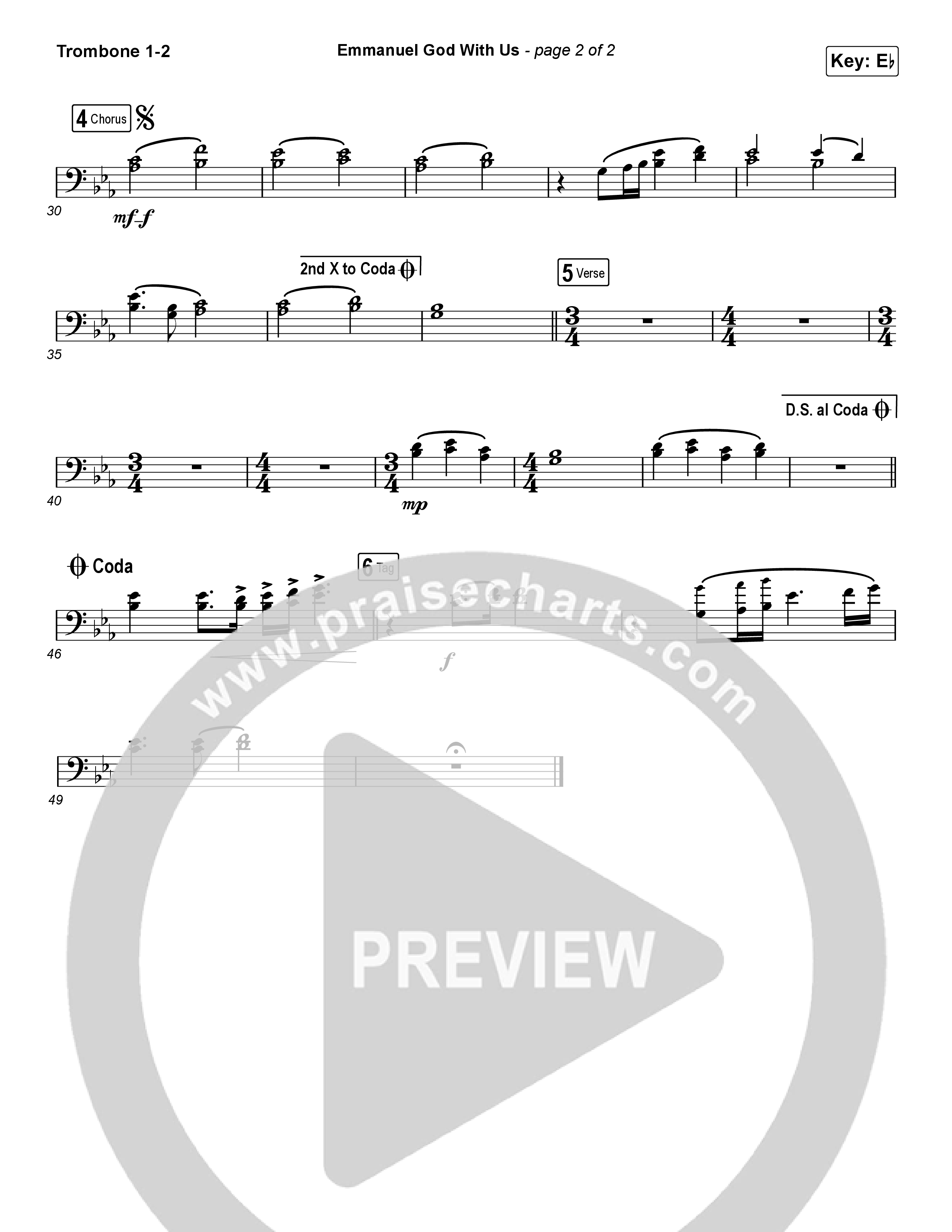 Emmanuel God With Us (Worship Choir SAB) Trombone 1/2 (Chris Tomlin / Arr. Luke Gambill)