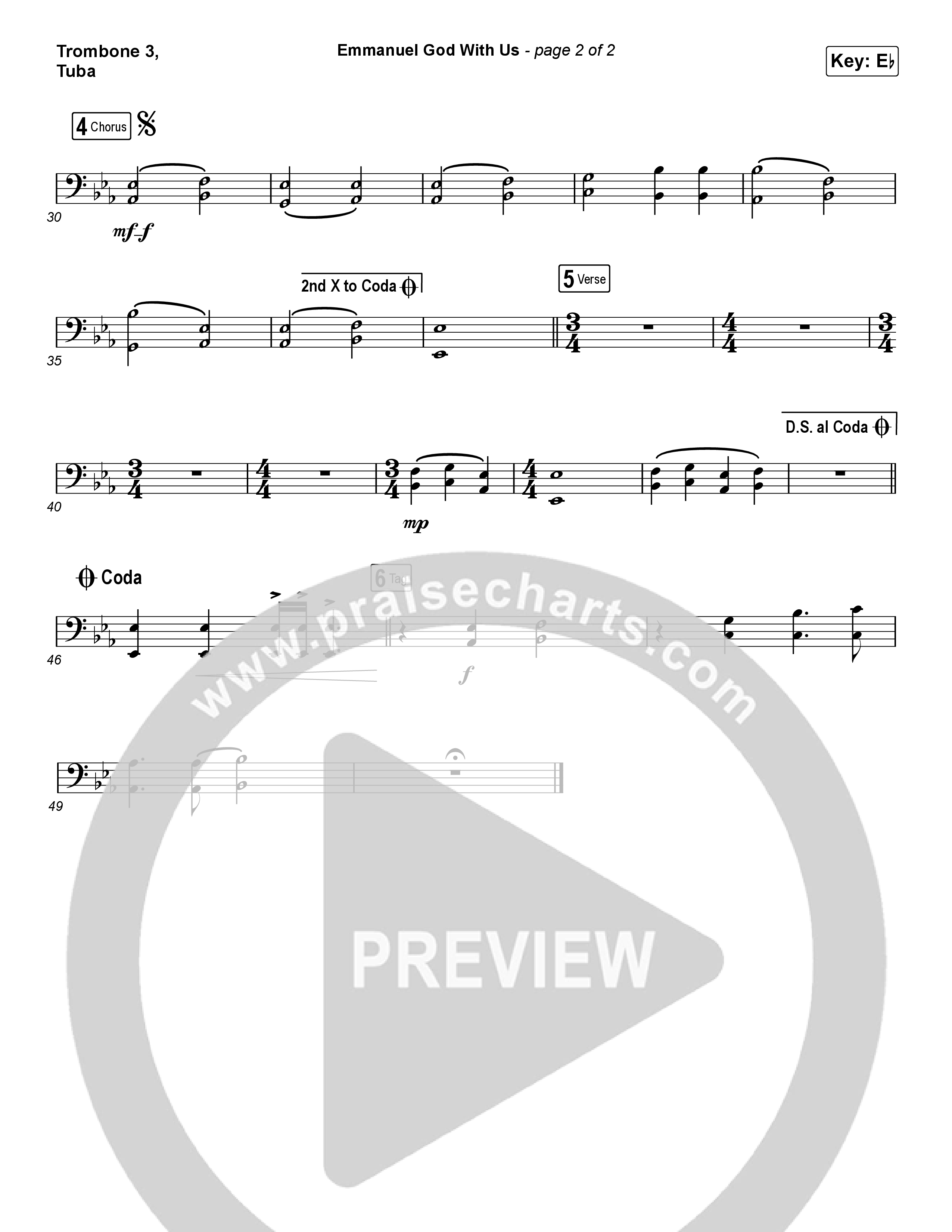 Emmanuel God With Us (Worship Choir SAB) Trombone 3/Tuba (Chris Tomlin / Arr. Luke Gambill)