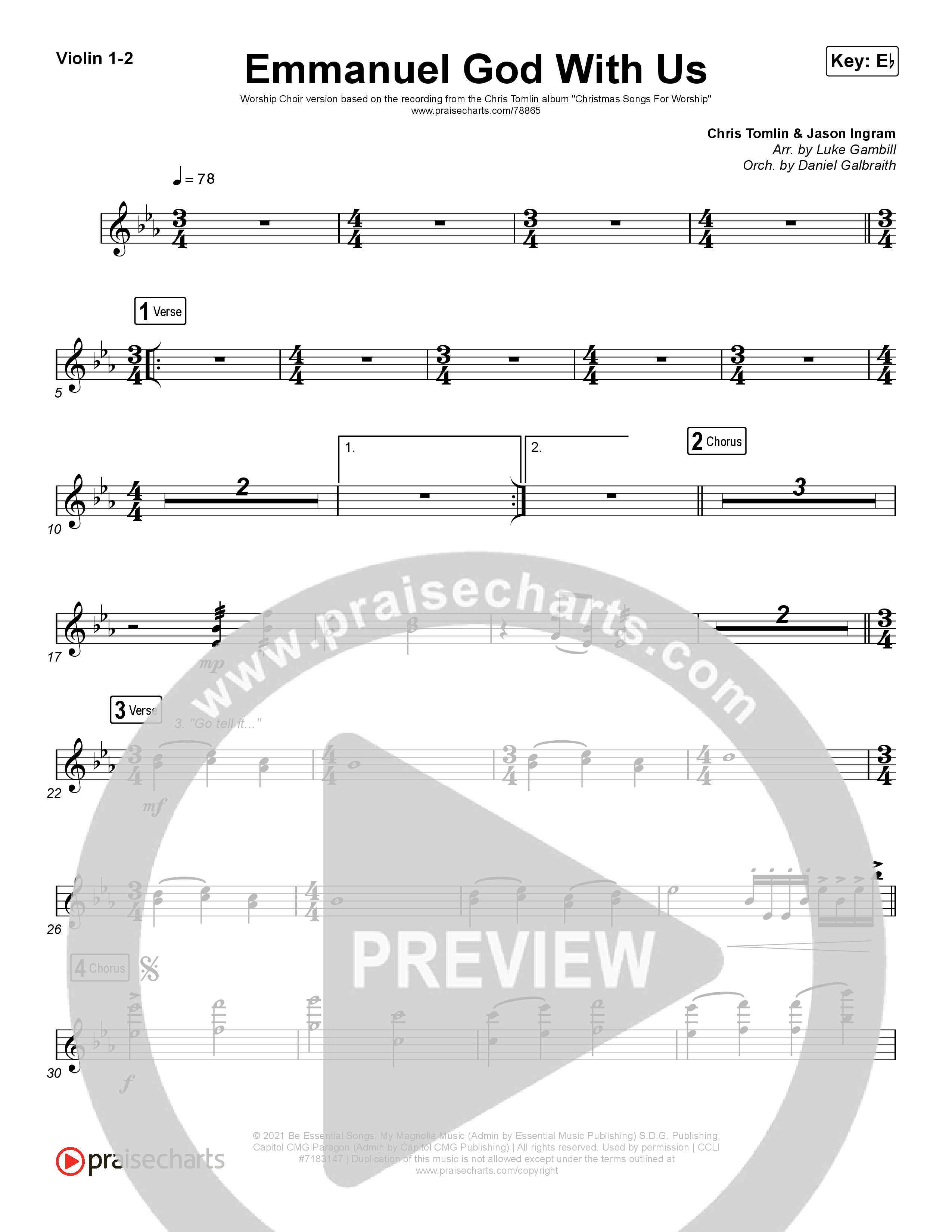 Emmanuel God With Us (Worship Choir SAB) Violin 1/2 (Chris Tomlin / Arr. Luke Gambill)