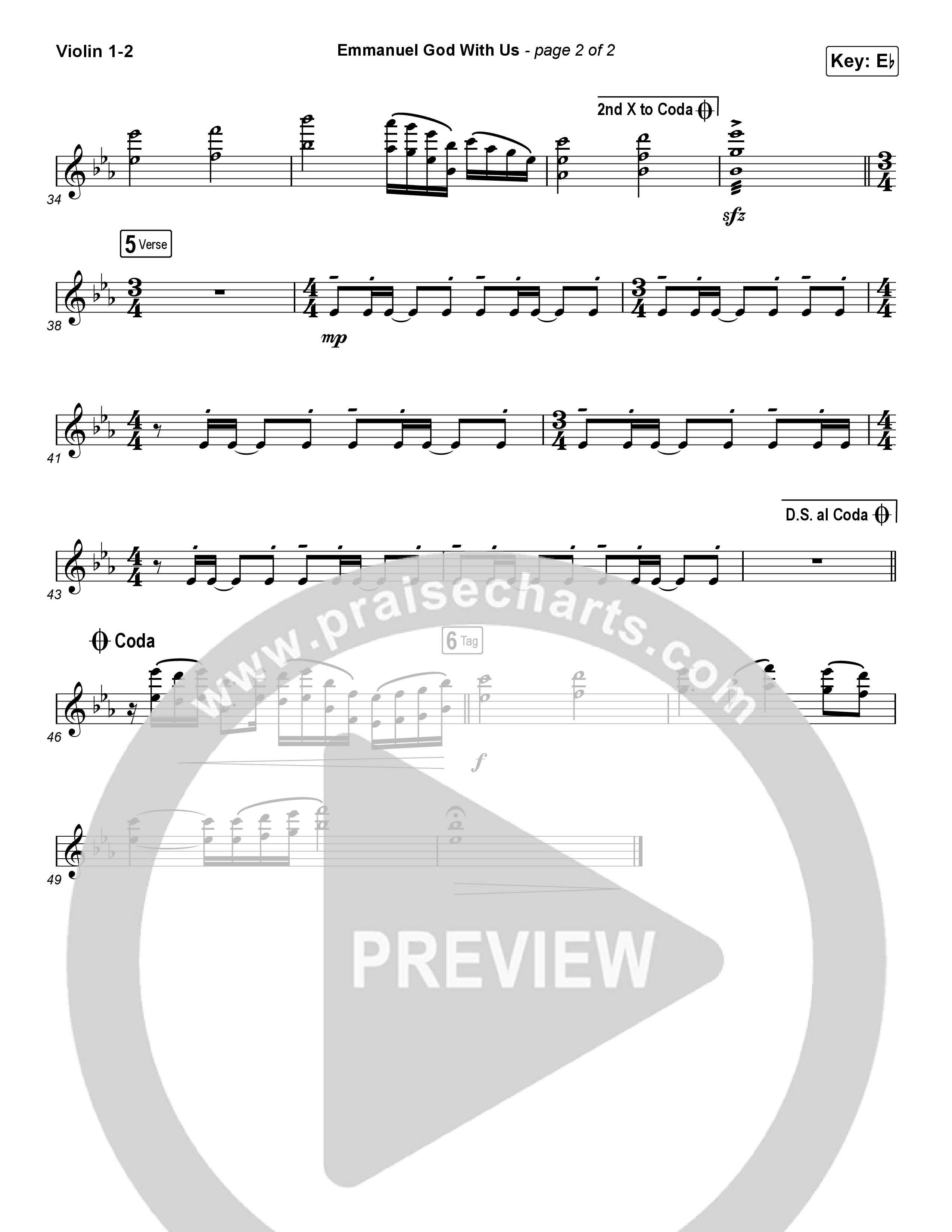 Emmanuel God With Us (Worship Choir SAB) Violin 1/2 (Chris Tomlin / Arr. Luke Gambill)