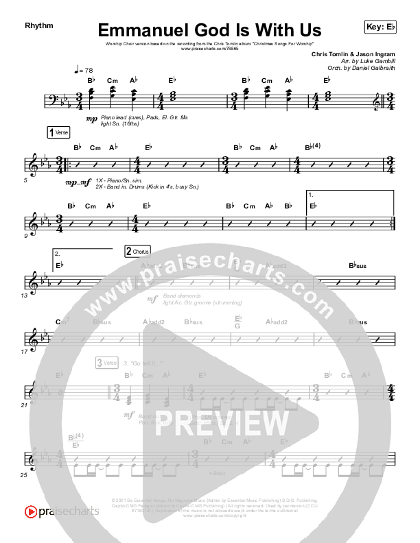 Emmanuel God With Us (Worship Choir SAB) Rhythm Chart (Chris Tomlin / Arr. Luke Gambill)