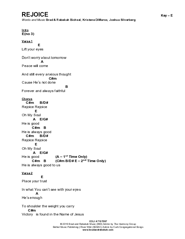 Rejoice Chord Chart (Brad & Rebekah)