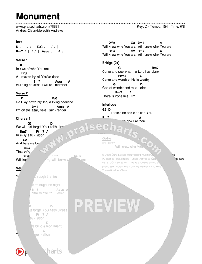Monument Chords & Lyrics (Andrea Olson / Meredith Andrews)