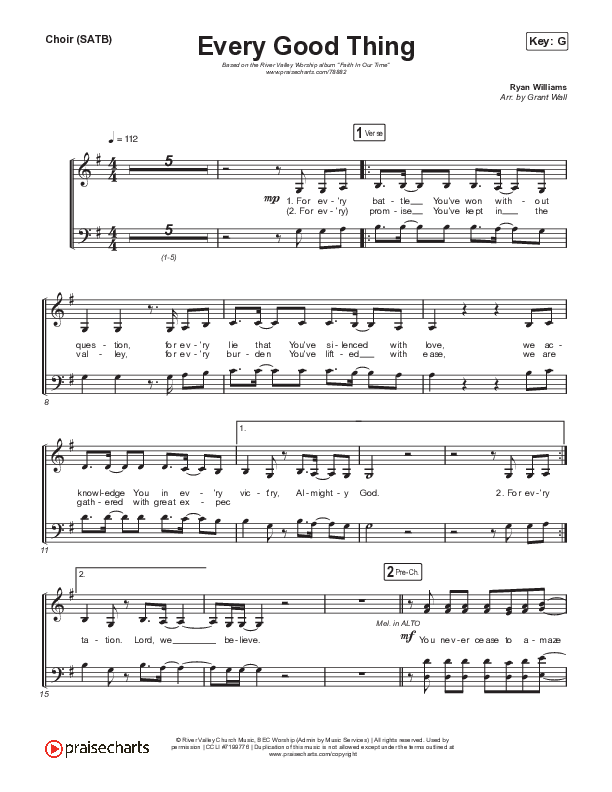 Every Good Thing Choir Sheet (SATB) (River Valley Worship)