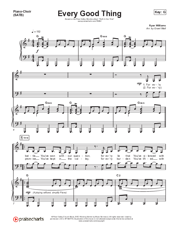 Every Good Thing Piano/Vocal (SATB) (River Valley Worship)