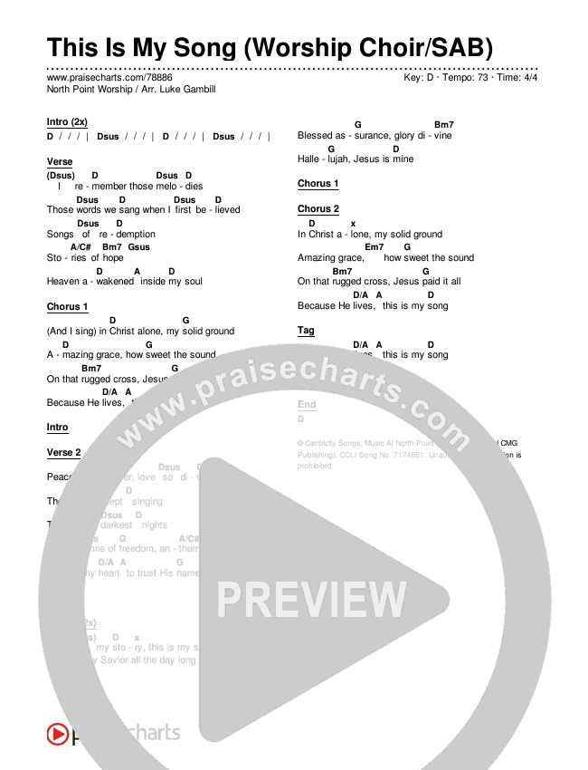 This Is My Song (Worship Choir SAB) Chords & Lyrics (North Point Worship / Arr. Luke Gambill)