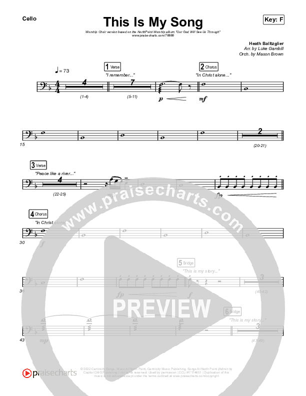 This Is My Song (Worship Choir SAB) Cello (North Point Worship / Arr. Luke Gambill)