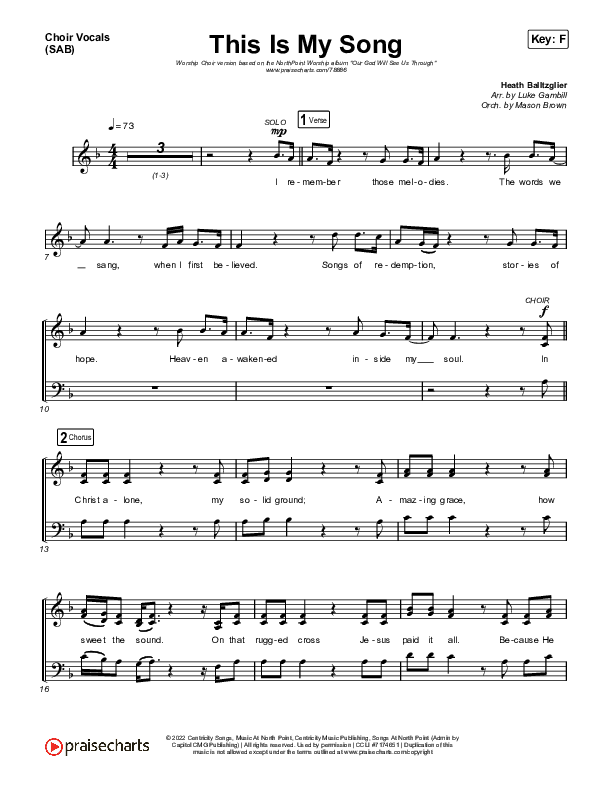 This Is My Song (Worship Choir SAB) Choir Sheet (SAB) (North Point Worship / Arr. Luke Gambill)