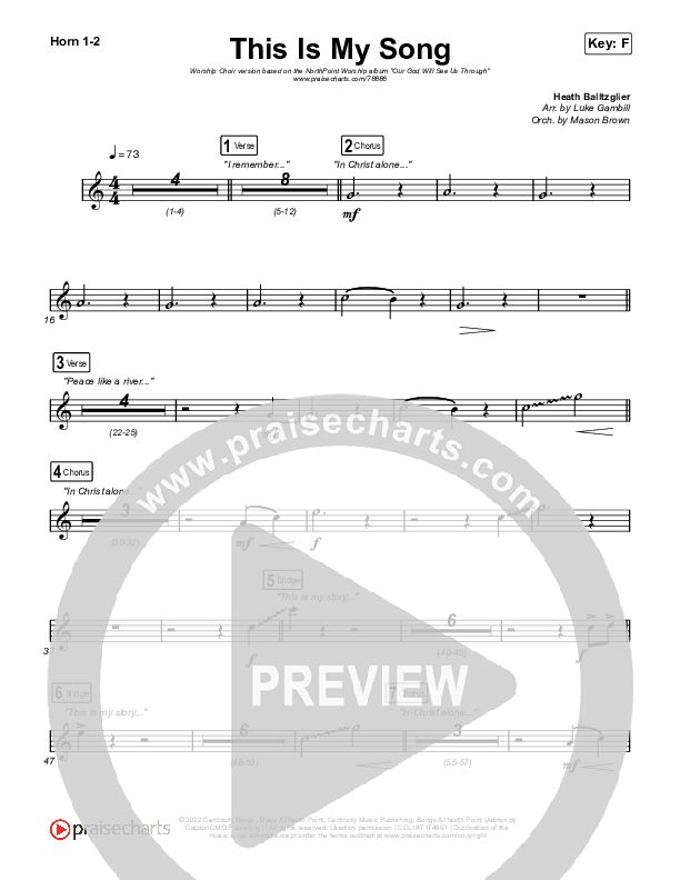 This Is My Song (Worship Choir SAB) French Horn 1/2 (North Point Worship / Arr. Luke Gambill)