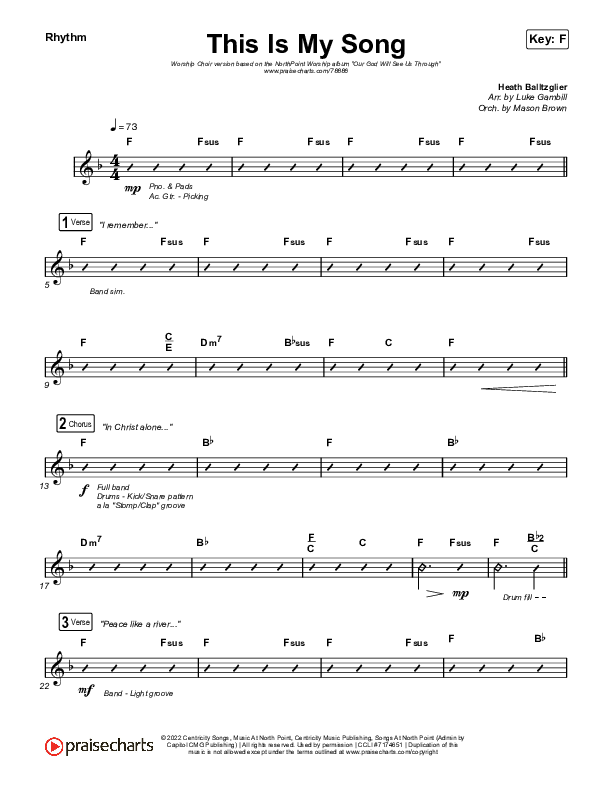 This Is My Song (Worship Choir SAB) Rhythm Chart (North Point Worship / Arr. Luke Gambill)