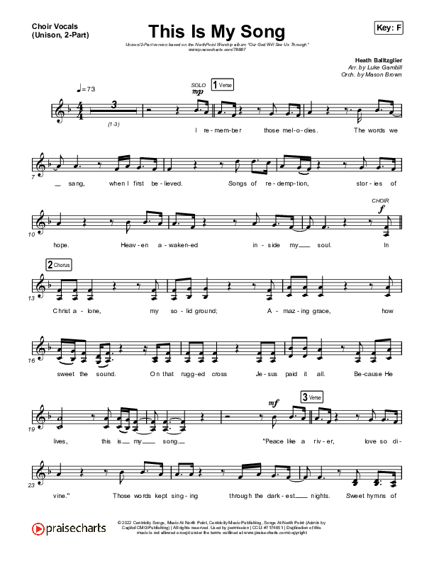 This Is My Song (Unison/2-Part Choir) Choir Vocals (Uni/2-Part) (North Point Worship / Arr. Luke Gambill)