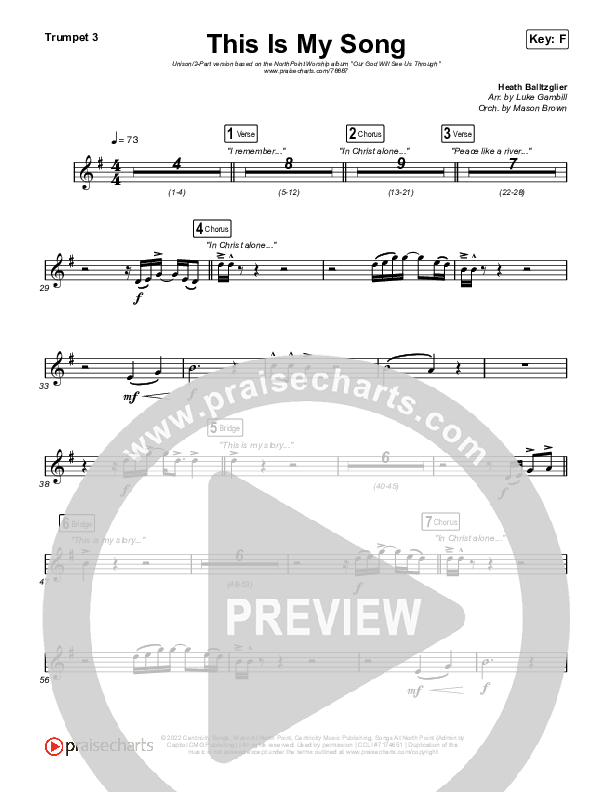 This Is My Song (Unison/2-Part Choir) Trumpet 3 (North Point Worship / Arr. Luke Gambill)