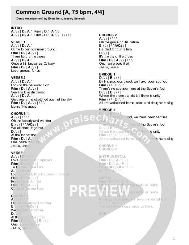 Common Ground Chord Chart (River Valley Worship)