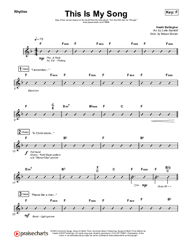 This Is My Song (Sing It Now SATB) Rhythm Chart (North Point Worship / Arr. Luke Gambill)