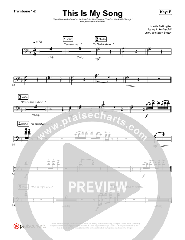 This Is My Song (Sing It Now SATB) Trombone 1/2 (North Point Worship / Arr. Luke Gambill)