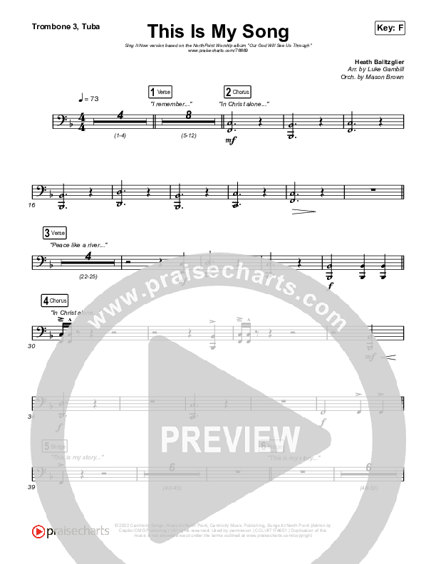 This Is My Song (Sing It Now SATB) Trombone 3/Tuba (North Point Worship / Arr. Luke Gambill)