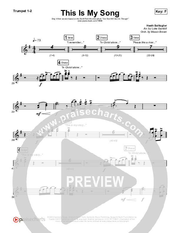 This Is My Song (Sing It Now SATB) Trumpet 1,2 (North Point Worship / Arr. Luke Gambill)