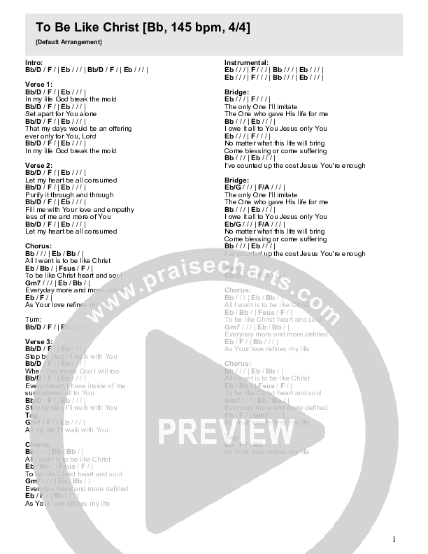 To Be Like Christ Chord Chart (River Valley Worship)