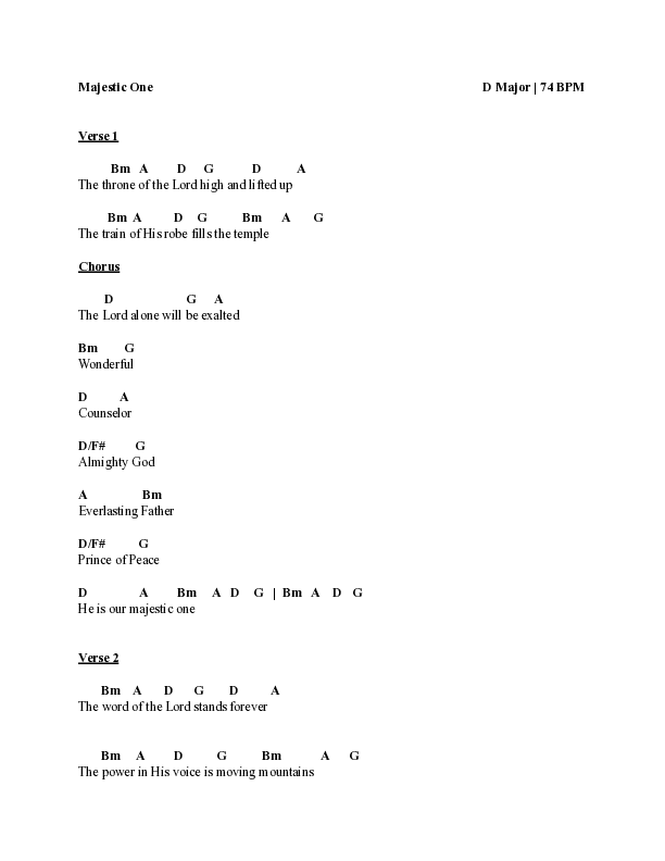 Majestic One Chord Chart (Katy Weirich)