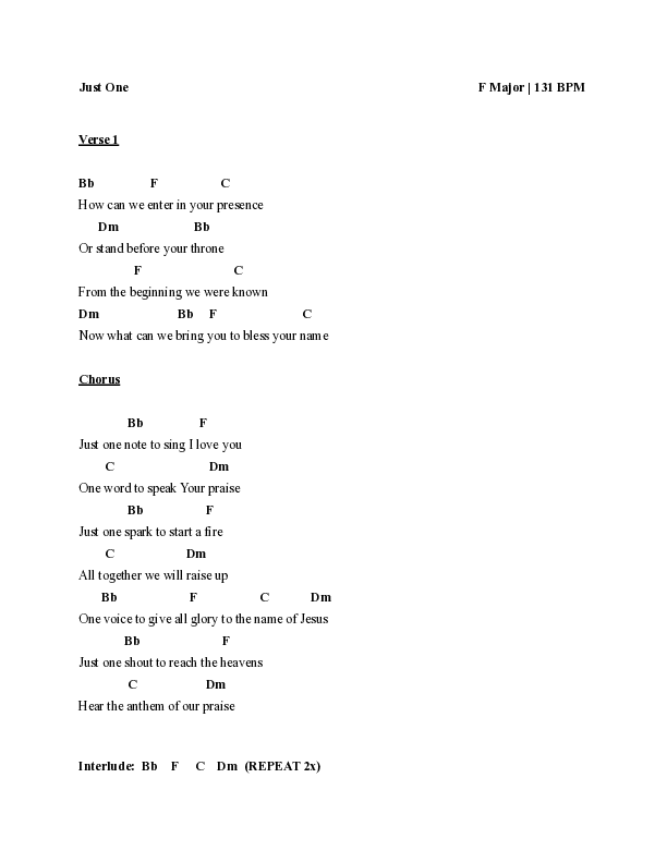 Just One Chord Chart (Katy Weirich)