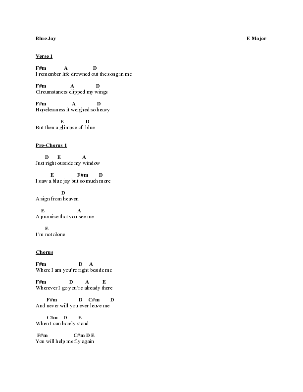 Blue Jay Chords PDF (Katy Weirich) PraiseCharts