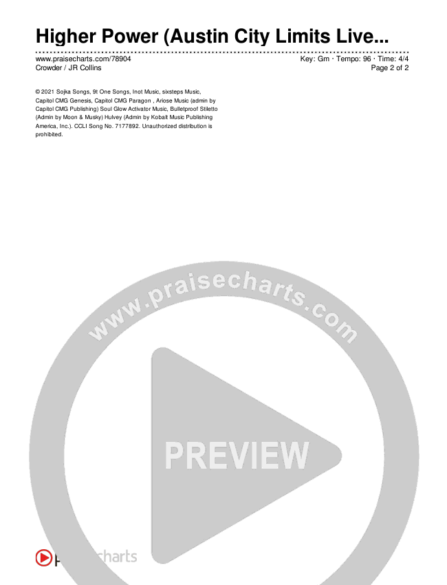 Higher Power (Austin City Limits Live) Chords & Lyrics (Crowder / JR Collins)