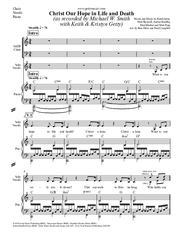 Christ Our Hope In Life And Death Piano/Vocal (SATB) (Keith & Kristyn Getty / Michael W. Smith)