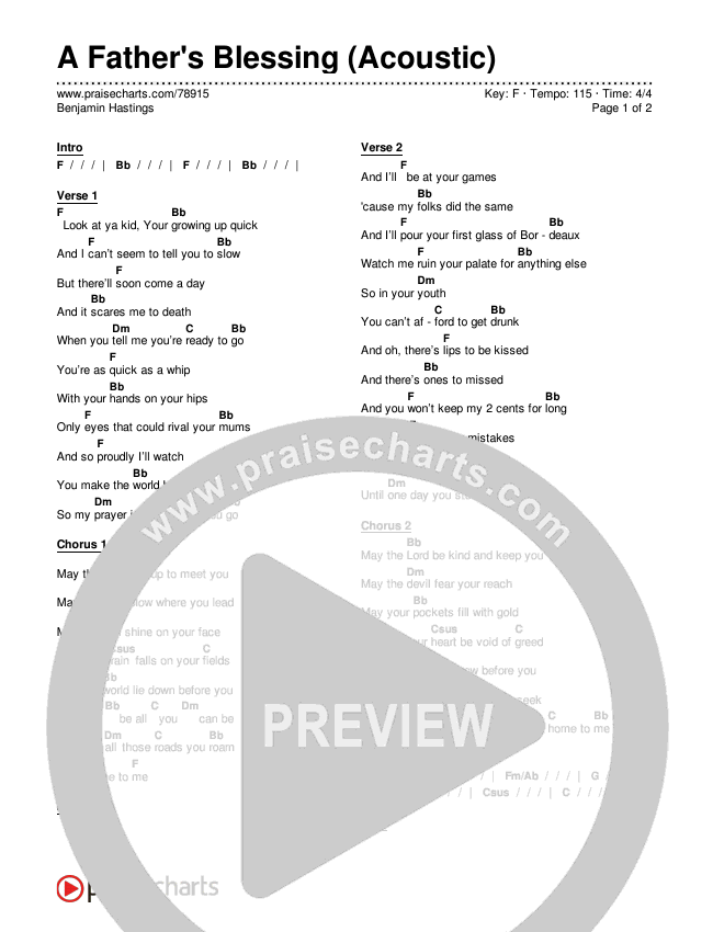 A Father's Blessing (Acoustic) Chords & Lyrics (Benjamin William Hastings)