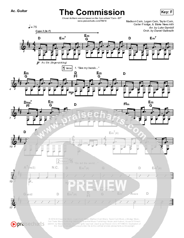 The Commission (Choral Anthem SATB) Acoustic Guitar (CAIN / Arr. Luke Gambill)