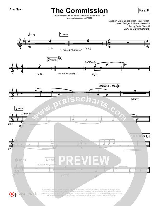 The Commission (Choral Anthem SATB) Alto Sax (CAIN / Arr. Luke Gambill)