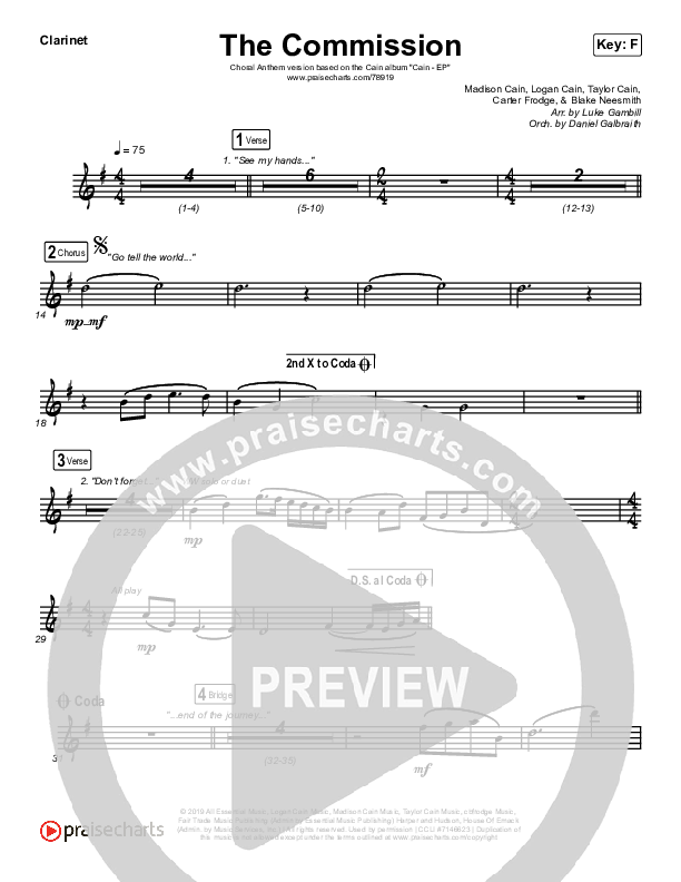 The Commission (Choral Anthem SATB) Clarinet 1,2 (CAIN / Arr. Luke Gambill)