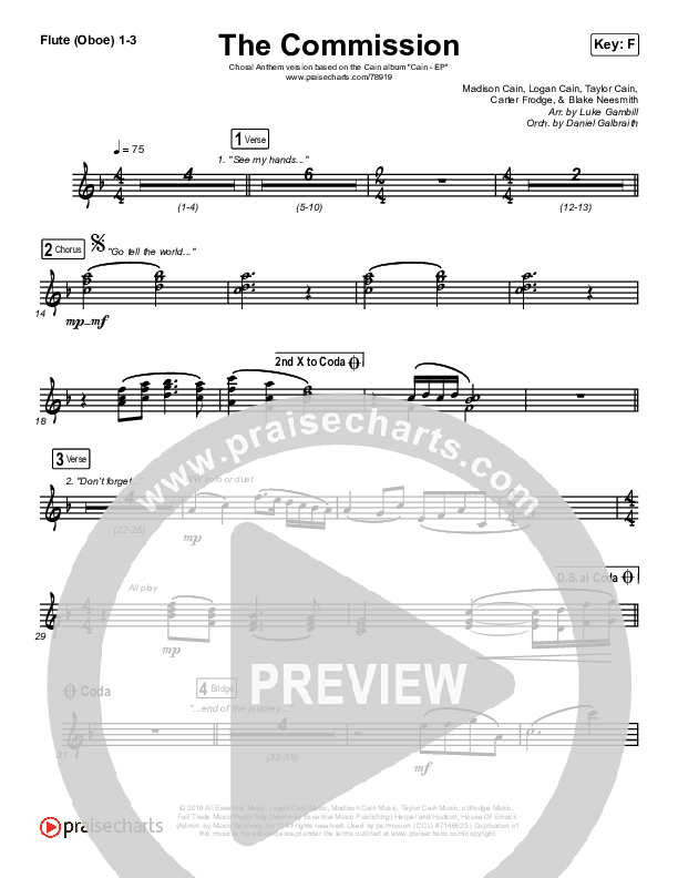 The Commission (Choral Anthem SATB) Flute/Oboe 1/2/3 (CAIN / Arr. Luke Gambill)