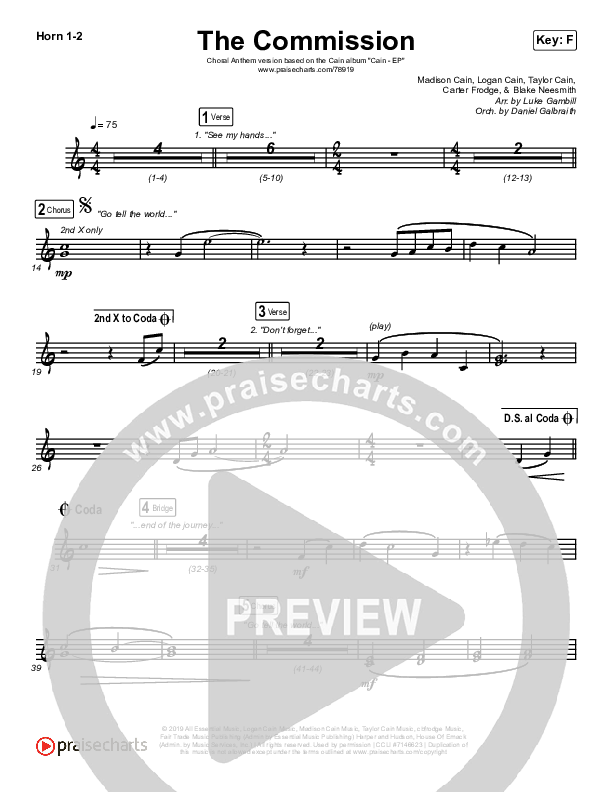 The Commission (Choral Anthem SATB) French Horn 1,2 (CAIN / Arr. Luke Gambill)
