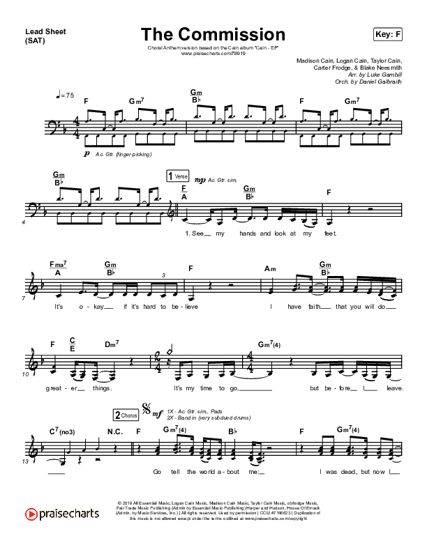 The Commission (Choral Anthem SATB) Lead Sheet (SAT) (CAIN / Arr. Luke Gambill)