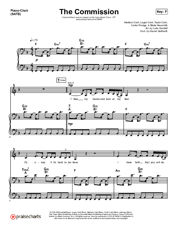 The Commission (Choral Anthem) Anthem (SATB + Piano) (Cain / Arr. Luke Gambill)