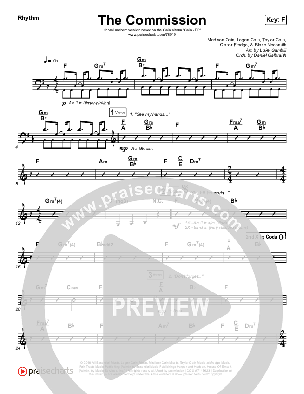 The Commission (Choral Anthem SATB) Rhythm Chart (CAIN / Arr. Luke Gambill)