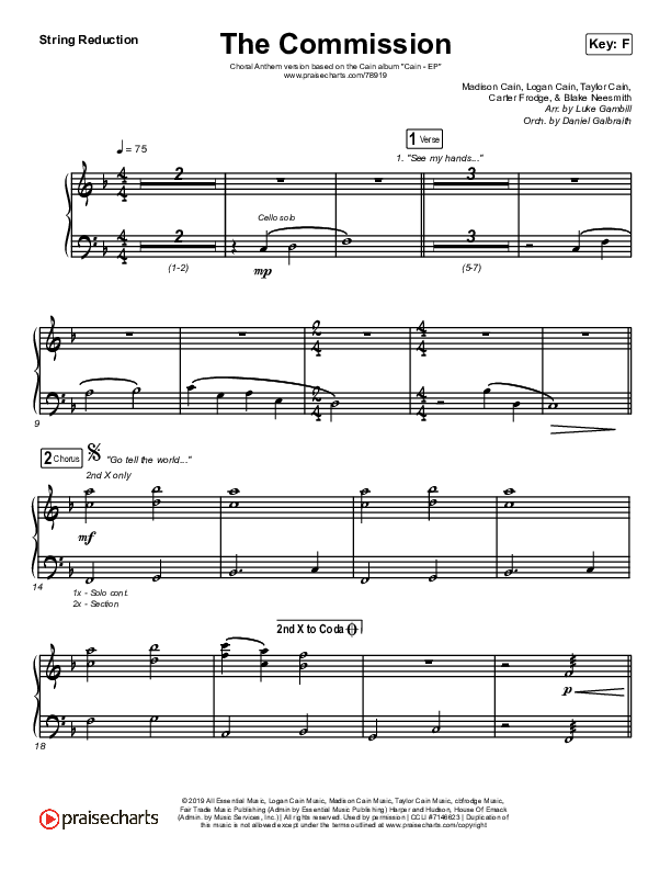 The Commission (Choral Anthem SATB) String Reduction (CAIN / Arr. Luke Gambill)
