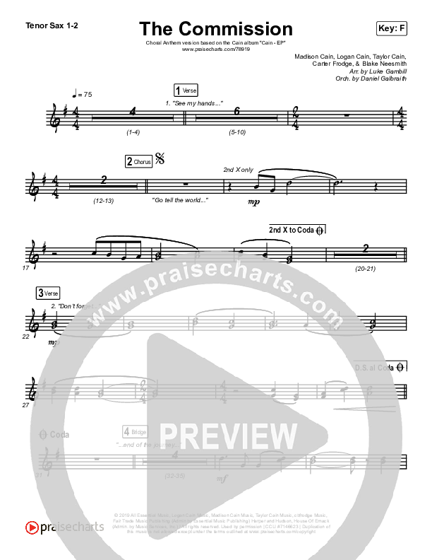 The Commission (Choral Anthem SATB) Sax Pack (CAIN / Arr. Luke Gambill)