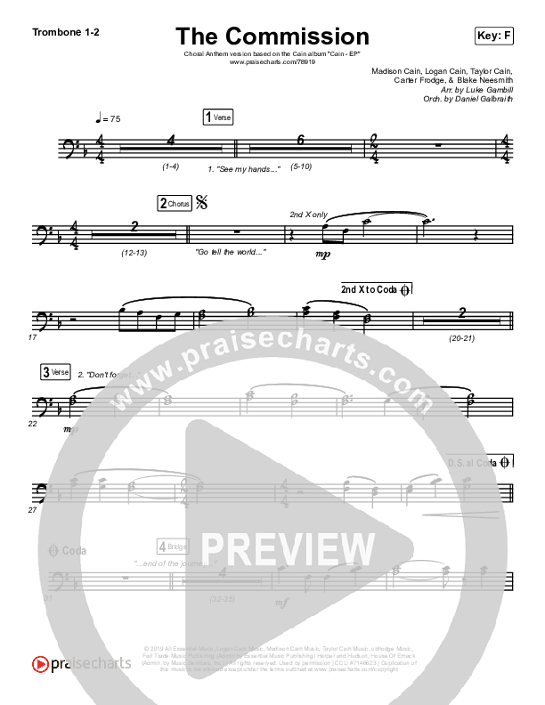 The Commission (Choral Anthem SATB) Trombone 1,2 (CAIN / Arr. Luke Gambill)