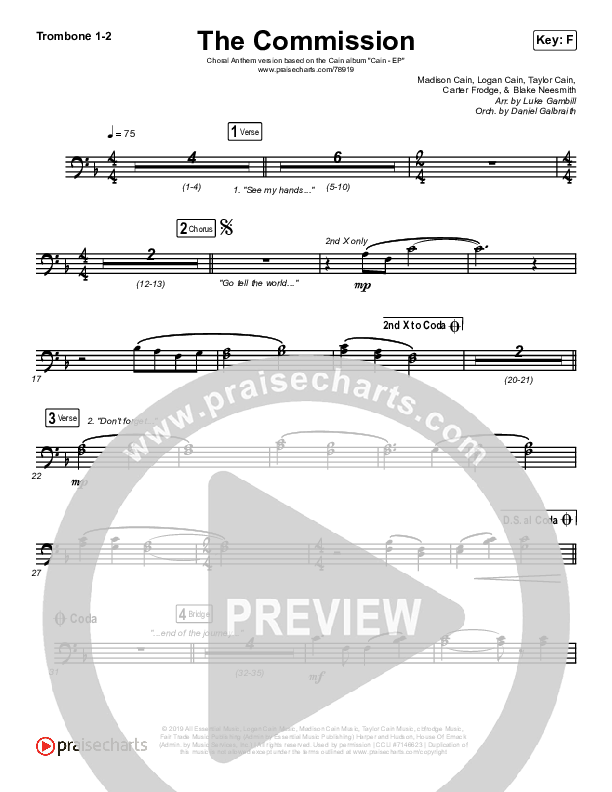 The Commission (Choral Anthem SATB) Trombone 1/2 (CAIN / Arr. Luke Gambill)