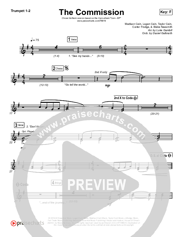 The Commission (Choral Anthem SATB) Trumpet 1,2 (CAIN / Arr. Luke Gambill)