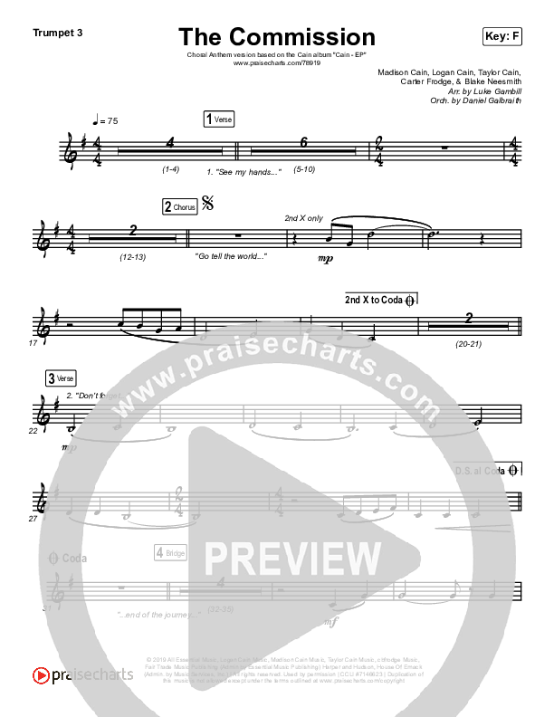 The Commission (Choral Anthem SATB) Trumpet 3 (CAIN / Arr. Luke Gambill)